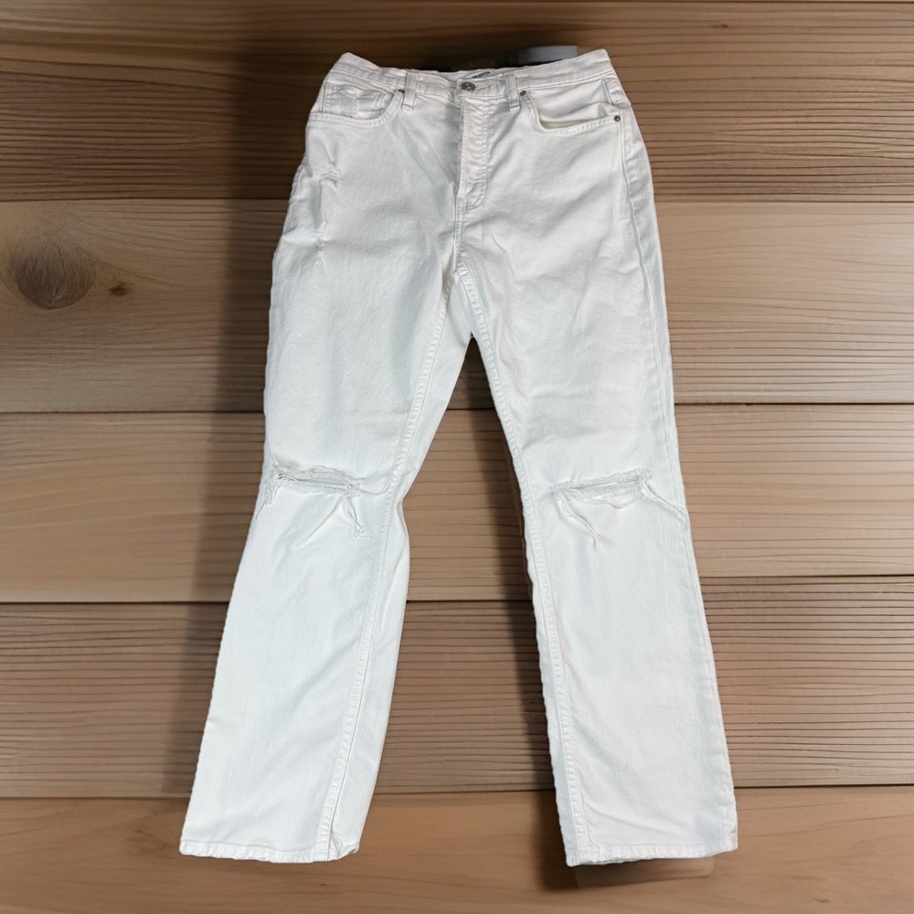 Hudson Thalia Mid Rise Straight Jeans Women's 27 White Mustang Distressed $215‎